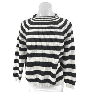 MNG Mango Women's Black White Striped Knit Long Sleeve Mock Neck Sweater Top L